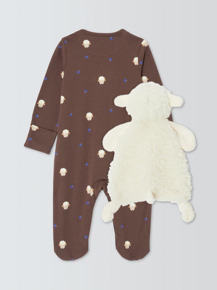 John Lewis Baby Sheep Sleepsuit & Comforter, Brown - view 2, Brown