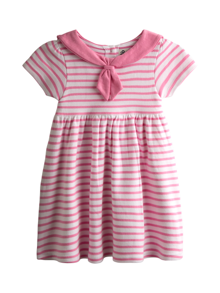 JoJo Maman Bébé Kids' Short Sleeve Striped Sailor Dress, Light Pink, Light Pink