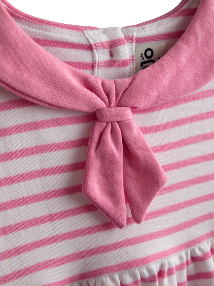 JoJo Maman Bébé Kids' Short Sleeve Striped Sailor Dress, Light Pink - view 2, Light Pink