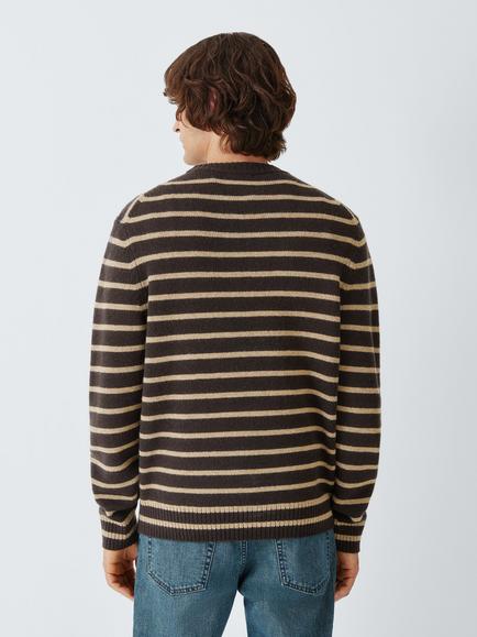 John Lewis Crew Neck Stripe Merino Wool Cashmere Blend Jumper, Choc/Oat - view 2, Choc/Oat