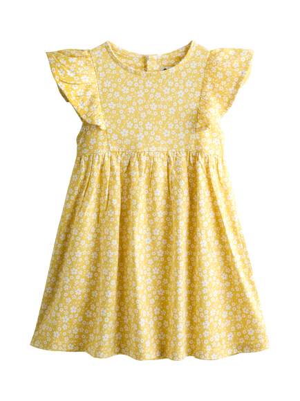 JoJo Maman Bébé Kids' Short Sleeve Ditsy Floral Dress, Bright Yellow, Bright Yellow