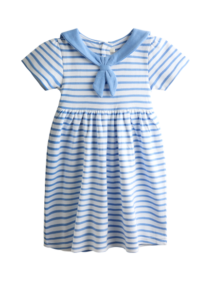 JoJo Maman Bébé Kids' Short Sleeve Sailor Dress, Light Blue, Light Blue