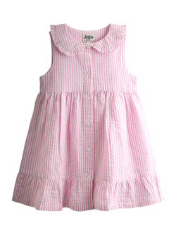 JoJo Maman Bébé Kids' Collared Sleeveless Button Through Dress, Mid Pink, Mid Pink