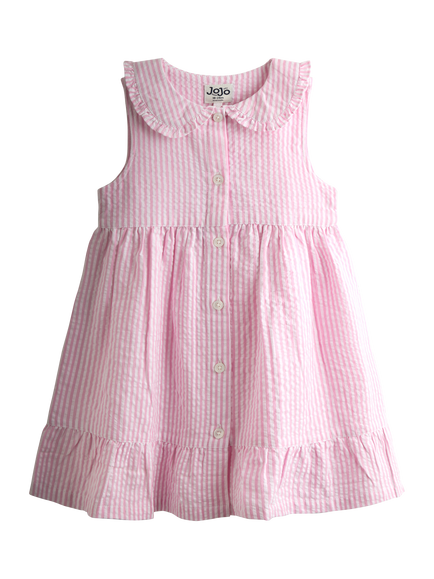 JoJo Maman Bébé Kids' Collared Sleeveless Button Through Dress, Mid Pink, Mid Pink