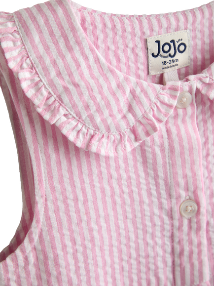 JoJo Maman Bébé Kids' Collared Sleeveless Button Through Dress, Mid Pink - view 2, Mid Pink