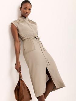 Mint Velvet Satin Panel Utility Midi Dress, Khaki - view 2, Khaki