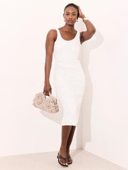 Mint Velvet Sequin Mesh Midi Dress, White Ivory, White Ivory