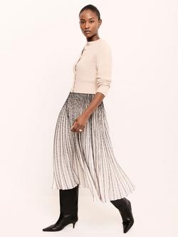 Mint Velvet Knit Layered Pleated Midi Dress, Ivory/Multi, Ivory/Multi