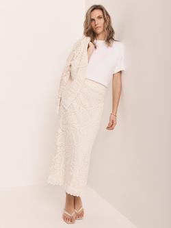 Mint Velvet Paisley Crochet Midi Skirt, Natural, Natural