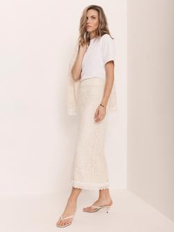 Mint Velvet Paisley Crochet Midi Skirt, Natural - view 2, Natural