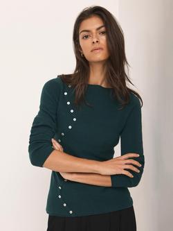 Mint Velvet Slash Neck Button Detail Jumper, Teal Green, Teal Green
