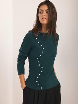 Mint Velvet Slash Neck Button Detail Jumper, Teal Green - view 2, Teal Green