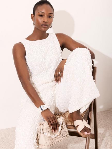 Mint Velvet Sequin Sleeveless Top, Ivory, Ivory
