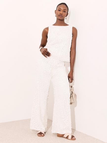 Mint Velvet Sequin Sleeveless Top, Ivory - view 2, Ivory