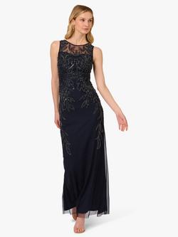 Adrianna Papell Studio Petite High Neck Beaded Maxi Dress, Midnight, Midnight