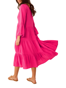 Accessorize Lace Trim Tiered Beach Dress, Pink - view 2, Pink