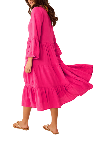 Accessorize Lace Trim Tiered Beach Dress, Pink - view 2, Pink