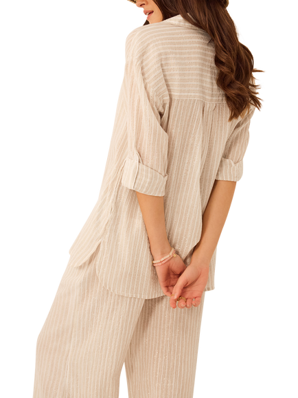 Accessorize Sparkle Stripe Beach Shirt, Gold - view 2, Gold
