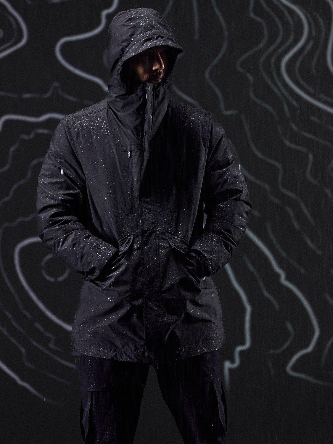 Product image 9 of 11, which shows Gym King Mid-Length Hooded Parka Coat, Black, L