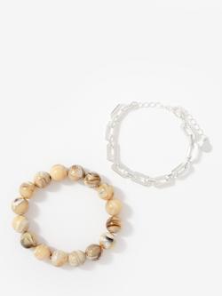 Mint Velvet Beaded and Chain Layered Bracelet, Natural, Natural