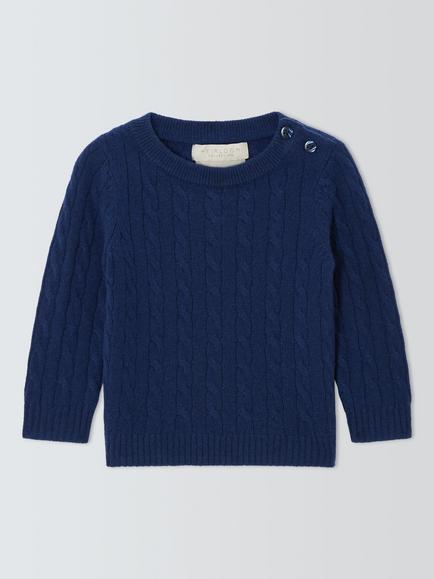 John Lewis Heirloom Collection Baby Cable Knit Cashmere Jumper, Navy, Navy