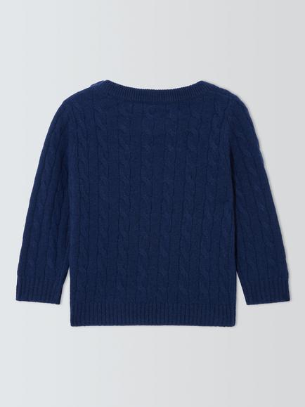 John Lewis Heirloom Collection Baby Cable Knit Cashmere Jumper, Navy - view 2, Navy
