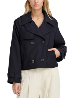 ICHI Eparza Cropped Trench Jacket, Dark Navy, Dark Navy
