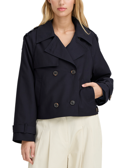 ICHI Eparza Cropped Trench Jacket, Dark Navy, Dark Navy