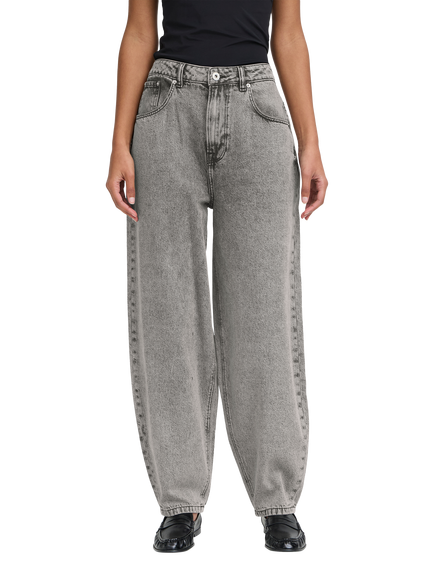 ICHI Berisel High Rise Balloon Jeans, Black Stone Wash