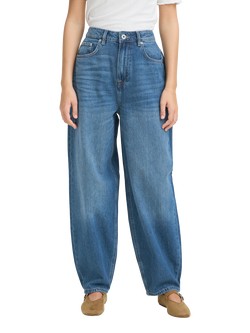 ICHI Berisel High Rise Balloon Jeans, Washed Mid Blue