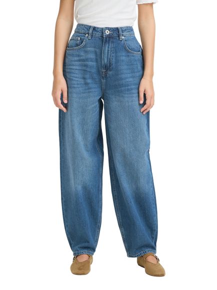 ICHI Berisel High Rise Balloon Jeans, Washed Mid Blue