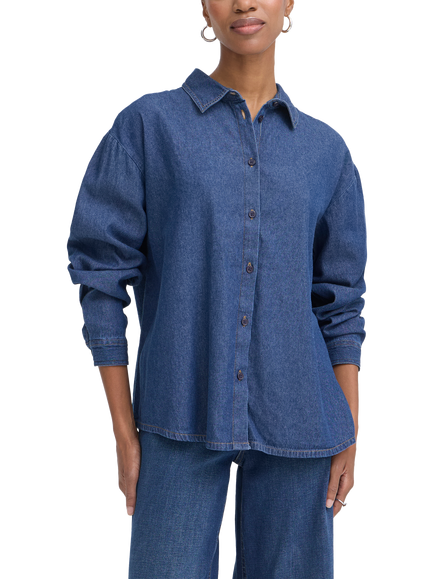 ICHI Archer Relaxed Fit Long Sleeve Shirt, Medium Blue, Medium Blue