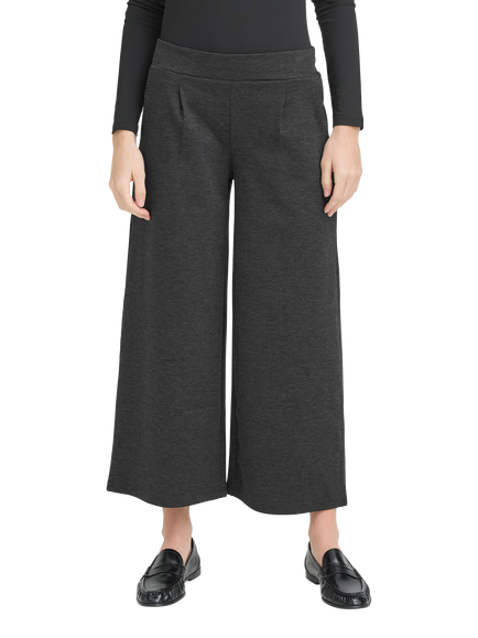 ICHI Kate Wide Leg Cropped Trousers, Dark Grey Melange, Dark Grey Melange