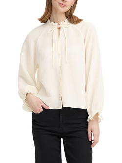 ICHI Eris Ruffle Tie Neck Top, Cloud Dancer, Cloud Dancer