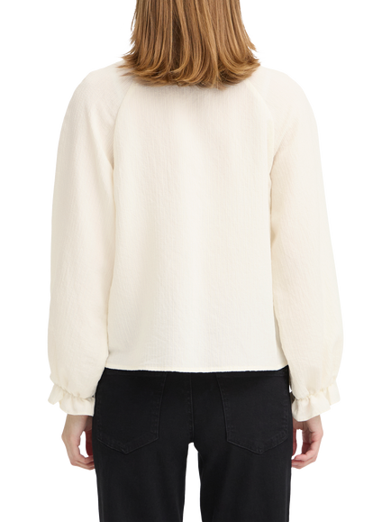 ICHI Eris Ruffle Tie Neck Top, Cloud Dancer - view 2, Cloud Dancer