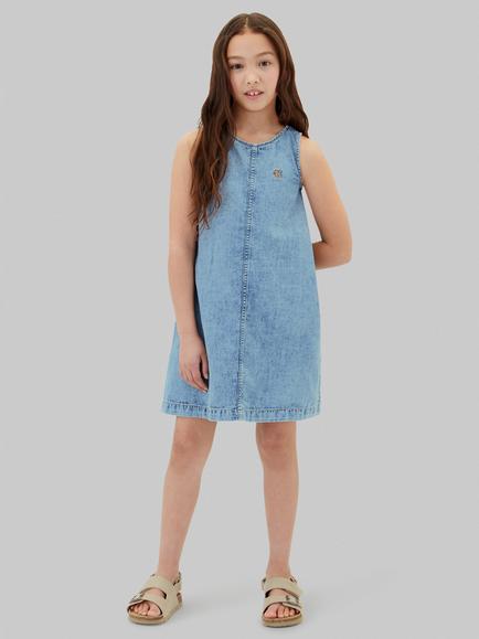 Calvin Klein Kids' Punto Knit Sleeveless Denim Dress, Andrew Wash, Andrew Wash