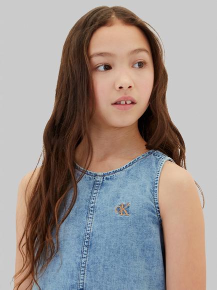 Calvin Klein Kids' Punto Knit Sleeveless Denim Dress, Andrew Wash - view 2, Andrew Wash