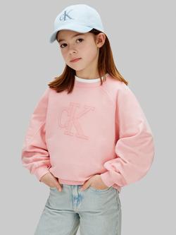 Calvin Klein Kids' Crew Neck Logo Sweatshirt, Quartz Pink, Quartz Pink