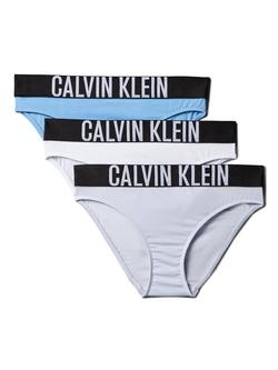 Calvin Klein Kids' Cotton Blend Bikini Briefs, Pack of 3, Blue/Multi, Blue/Multi