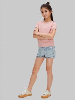 Calvin Klein Kids' Ribbed Logo T-Shirt, Quartz Pink, Quartz Pink
