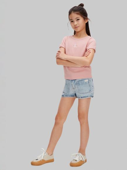 Calvin Klein Kids' Ribbed Logo T-Shirt, Quartz Pink, Quartz Pink