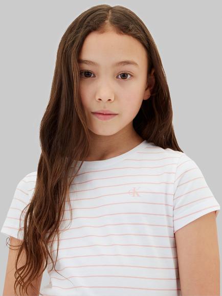 Calvin Klein Kids' Short Sleeve Striped Logo T-Shirt, White - view 2, White
