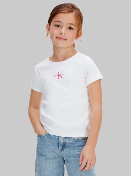 Calvin Klein Kids' Ribbed Logo T-Shirt, Bright White, Bright White