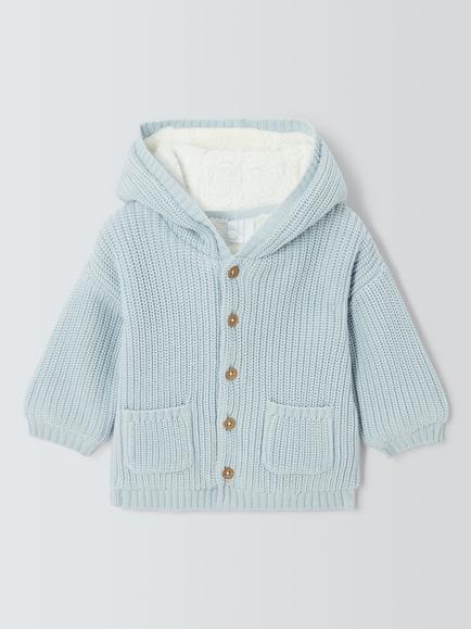 John Lewis Baby Knitted Hooded Cardigan, Blue, Blue