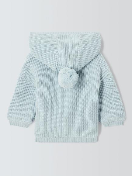 John Lewis Baby Knitted Hooded Cardigan, Blue - view 2, Blue