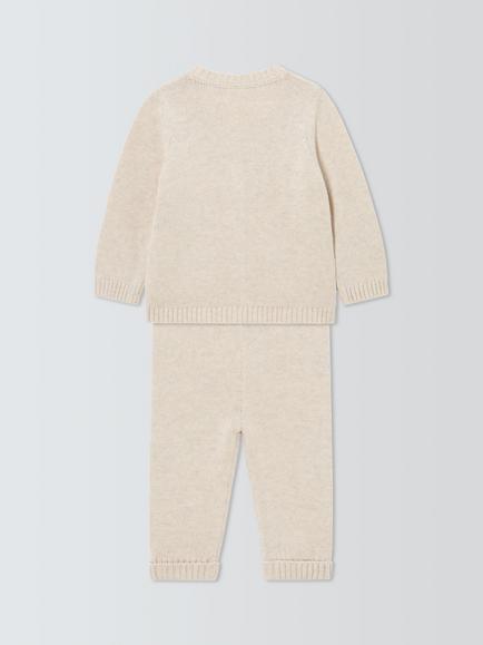 John Lewis Baby Cherry Knit Cardigan & Trousers Set, Natural - view 2, Natural