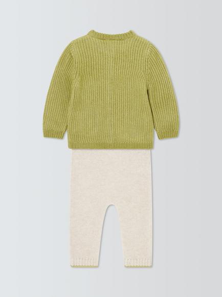 John Lewis Baby Duck Knit Cardigan & Trousers Set, Natural Multi - view 2, Natural Multi