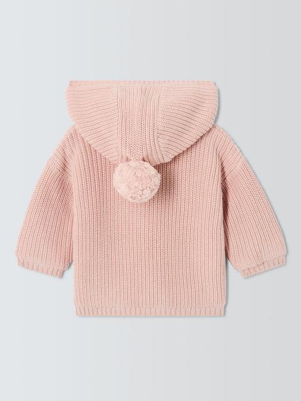 John Lewis Baby Knitted Hooded Cardigan, Pink - view 2, Pink