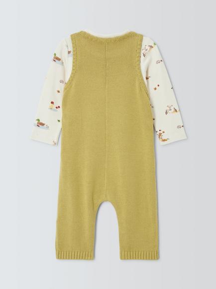 John Lewis Baby Knitted Dungarees & Top Set, Green - view 2, Green