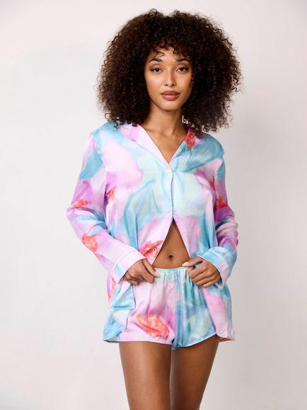 Maison Lejaby Paradise Long Sleeve Pyjama Shirt, Quiet Garden, Quiet Garden